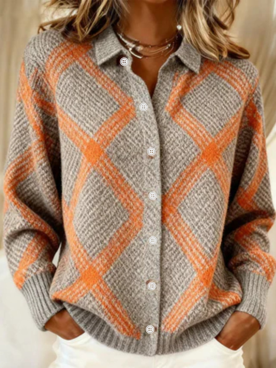 Florence | Stickad cardigan med bärnstensfärgade romber