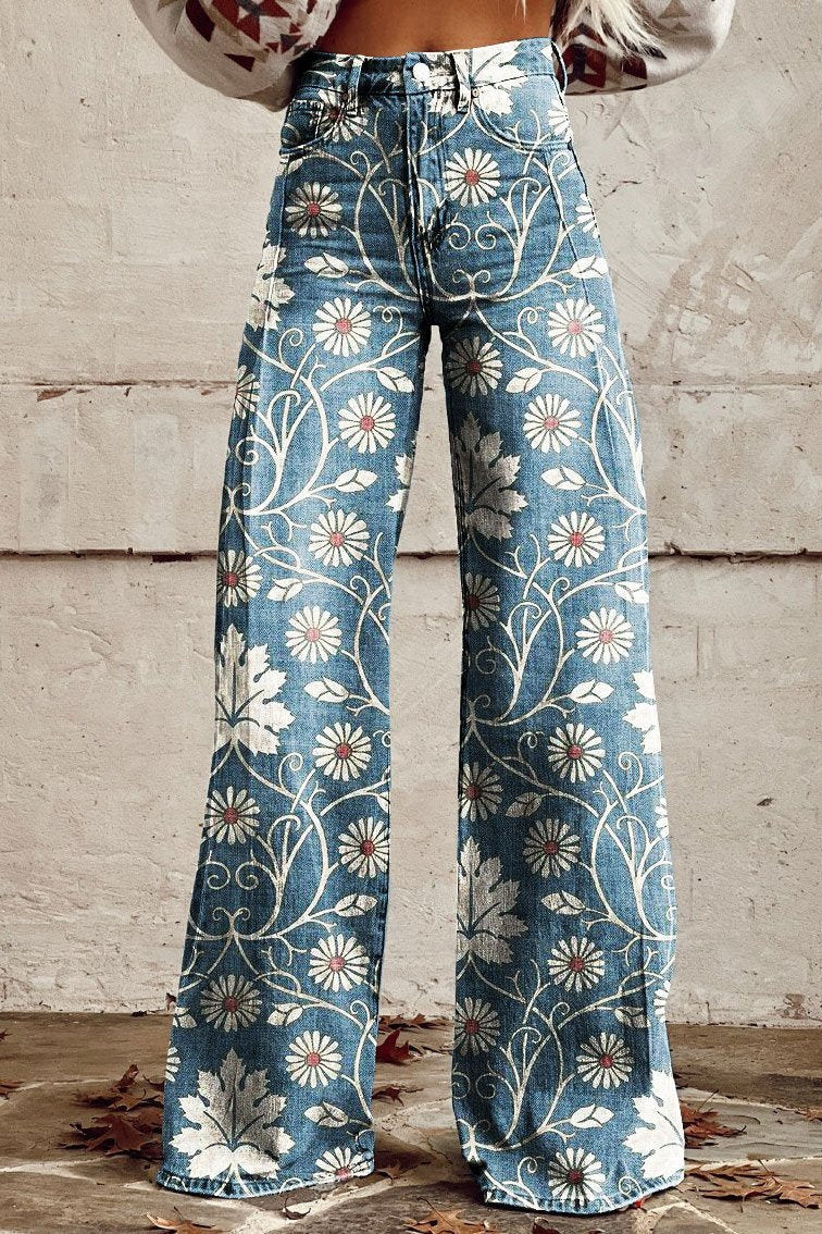 Joyeux | Vida bohemiska jeans med blommönster