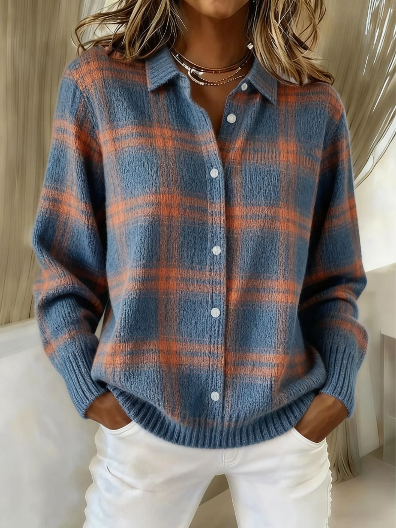 Aveline | Varmblå rutig cardigan
