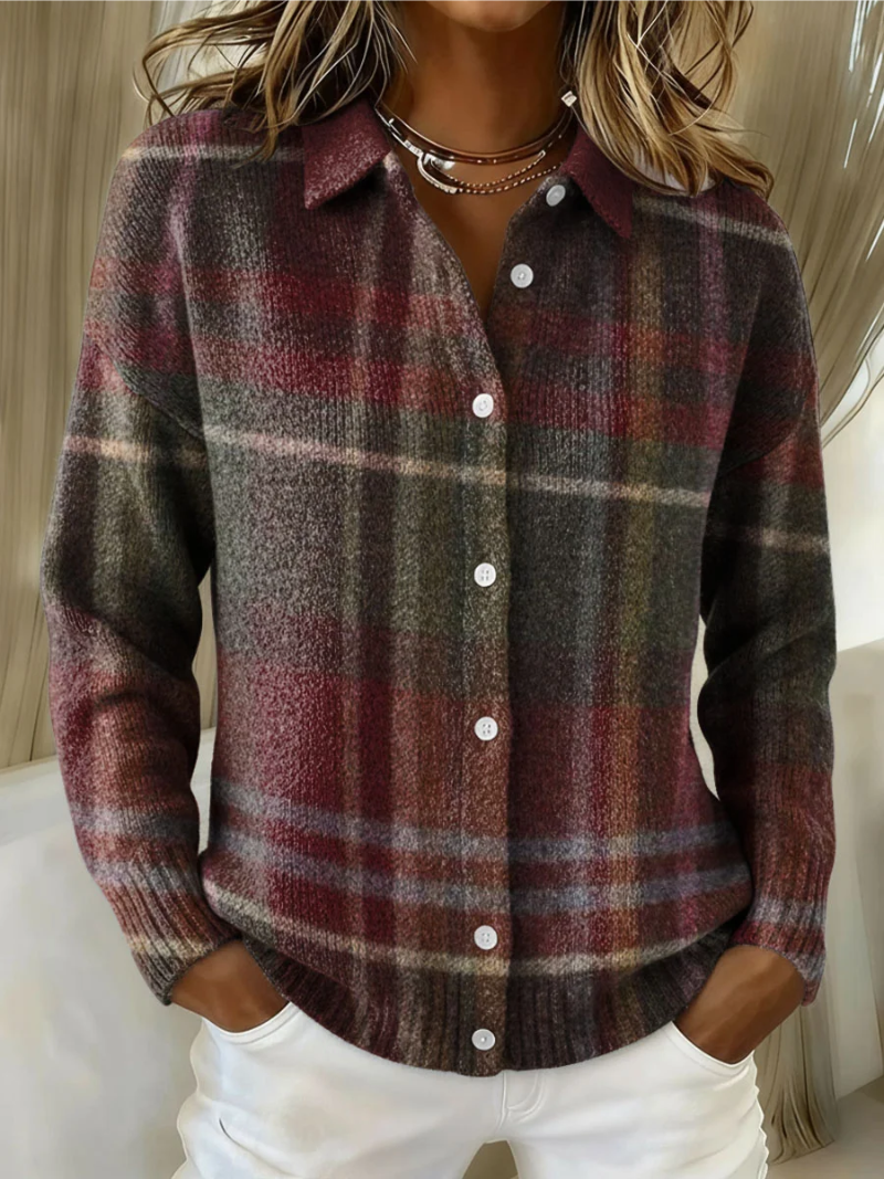 Monique | Stickad cardigan med klassiska rutor