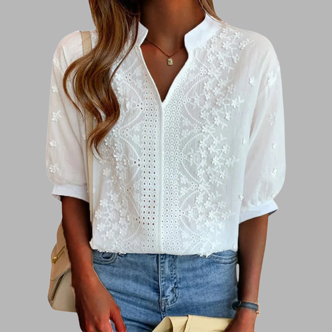 Ella | Elegant vit blus med puffärmar