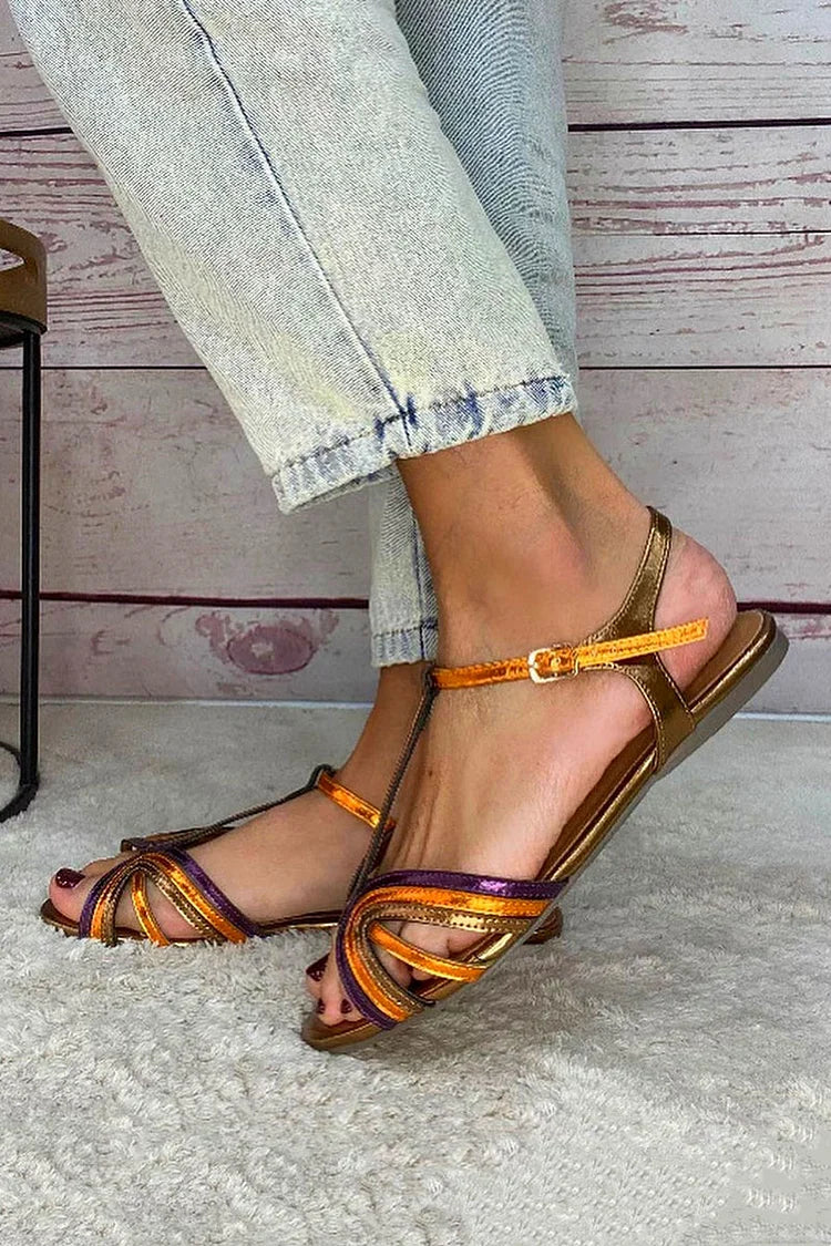 Juliette | Platta sandaler med guldfärgad detalj