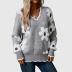 Thea – elegant tröja med V-ringning och blommönster