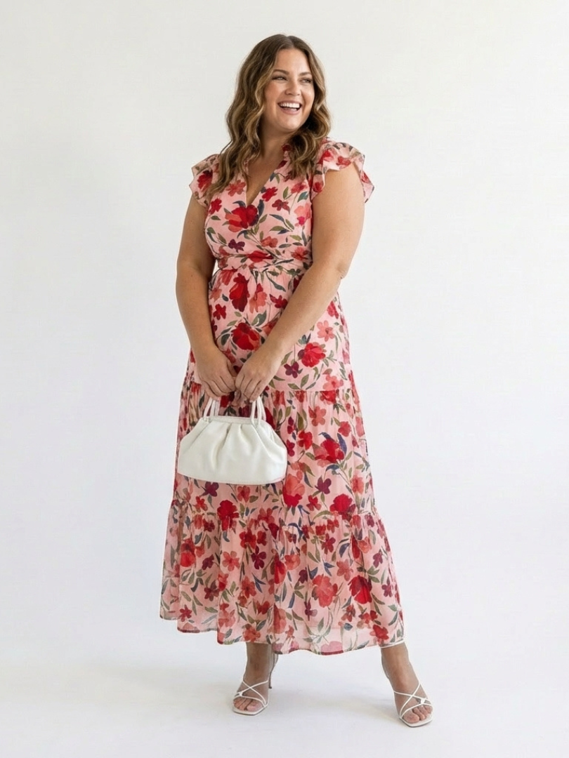 Lila | Utsvängd blommig midiklänning