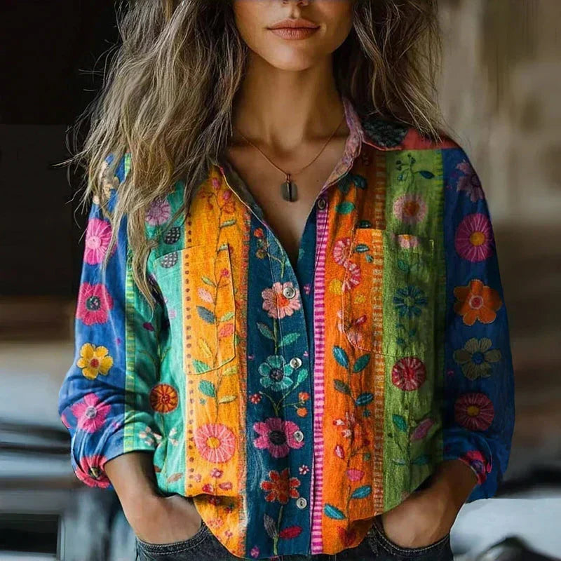 Nanna | Blus med retroblommigt mönster