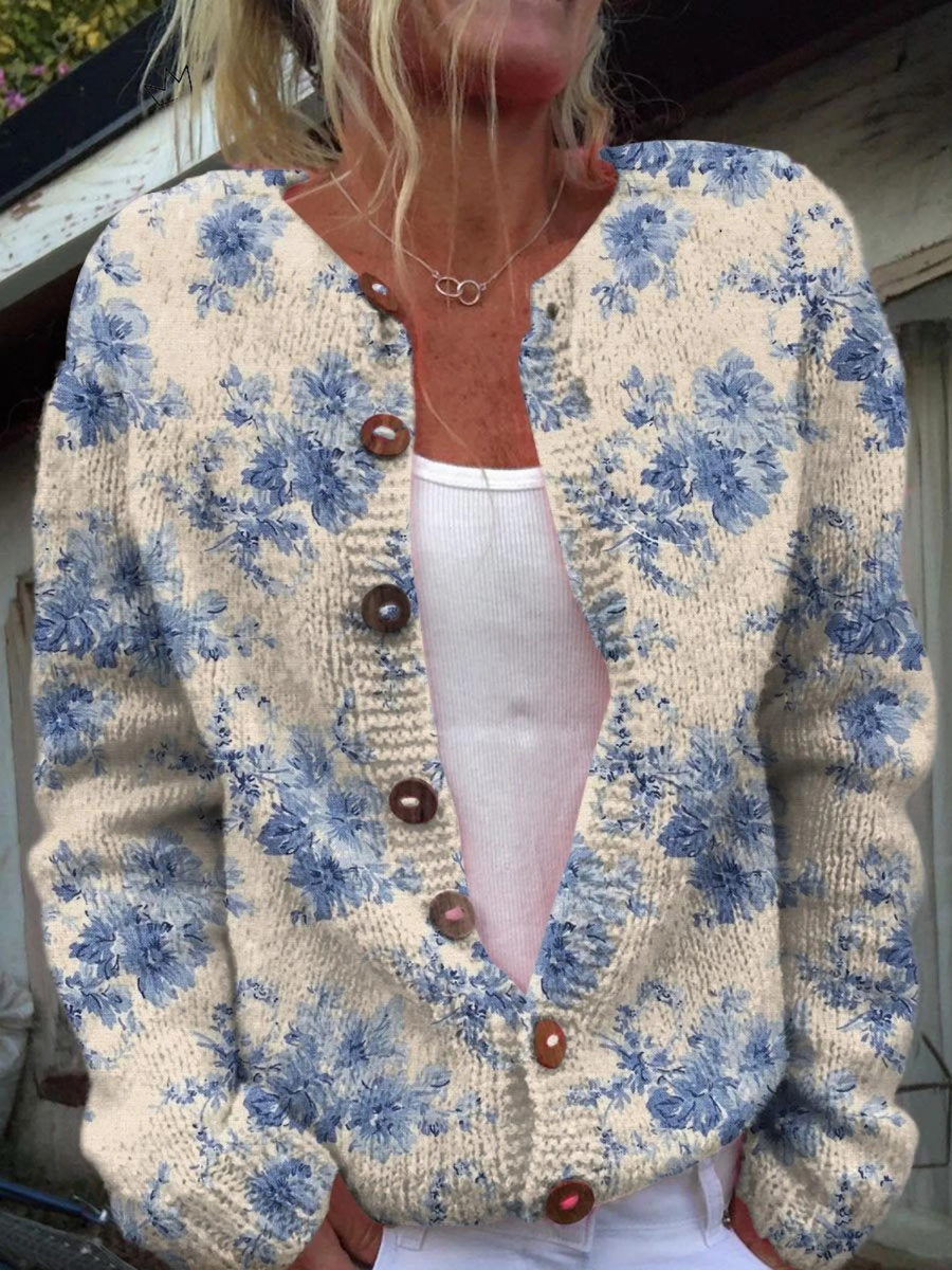 Claire | Cardigan med blå blommor
