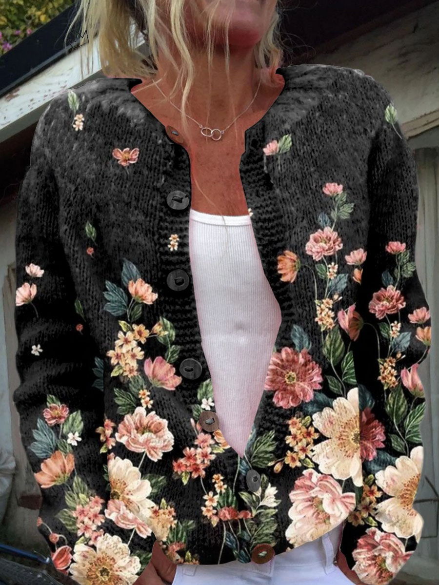 Monique | Svart blommig cardigan