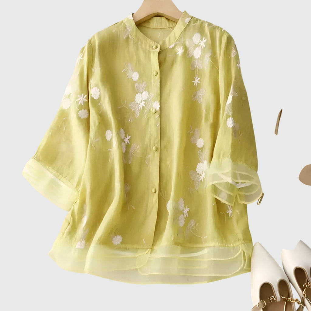 Nellie – Elegant blommig broderad topp