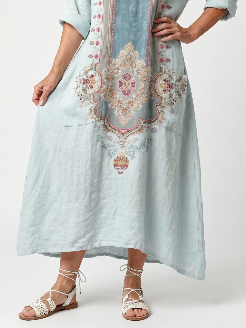 Claire | Broderad midiklänning med fickor