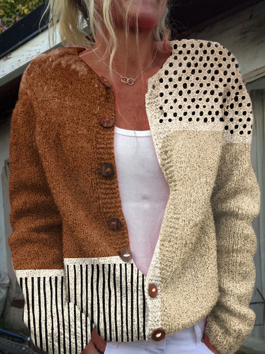 Catherine | Cardigan med färgblock i terrakotta