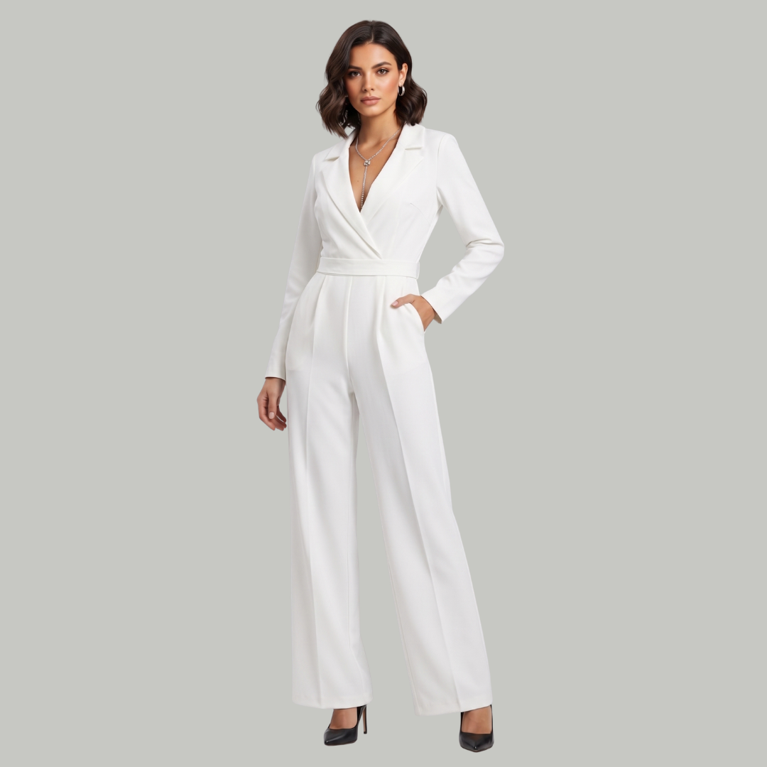 Elizabeth – Kvinno-jumpsuit med krage och vida ben