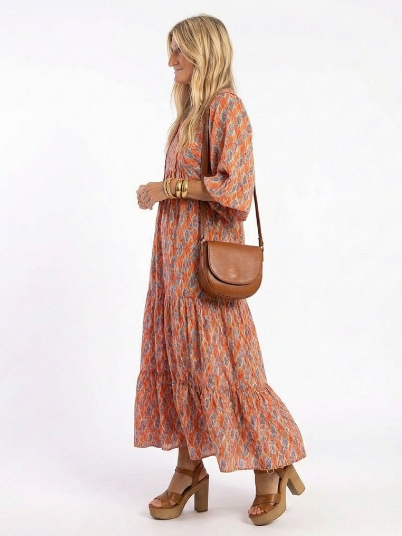 Chloé | Geometriskt mönstrad midiklänning med volanger
