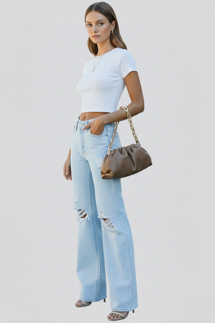 Kimberly – Damens Vida Distressed Högmidjade Jeans
