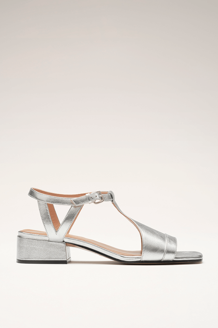 Nicole | Silverfärgade sandaler med stabil klack