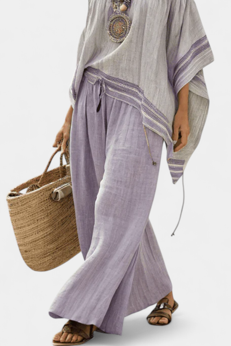 Zandrel – Elegant Off-Shoulder Top & Vida Byxor med Rand