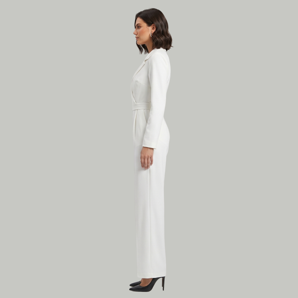 Elizabeth – Kvinno-jumpsuit med krage och vida ben