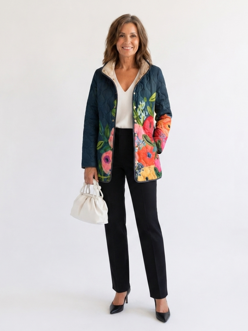 Camille | Quiltad jacka med målade blommor