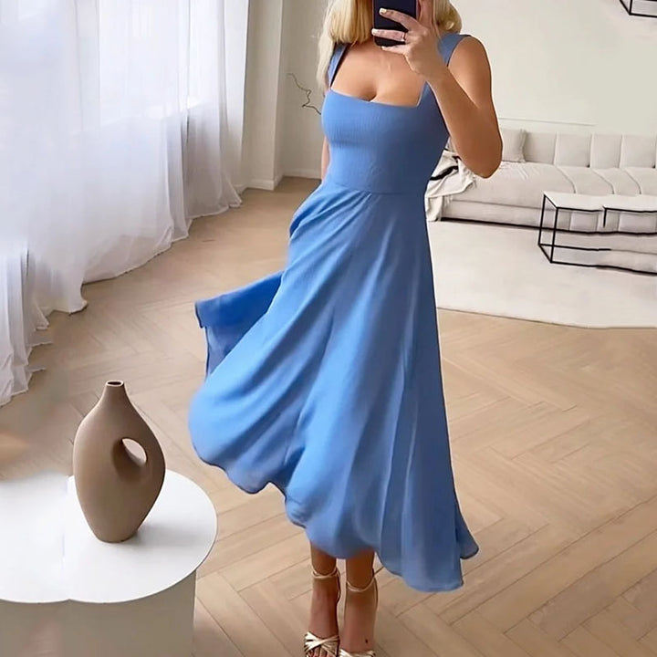 Hannah – Elegant Midiklänning Med Fyrkantig Ringning För Bröllopsgäst