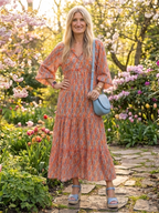 Chloé | Geometriskt mönstrad midiklänning med volanger