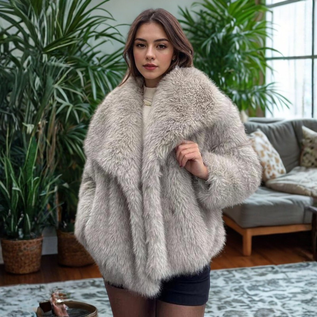 Corrine – Elegant långärmad krage Fuzzy Kappa