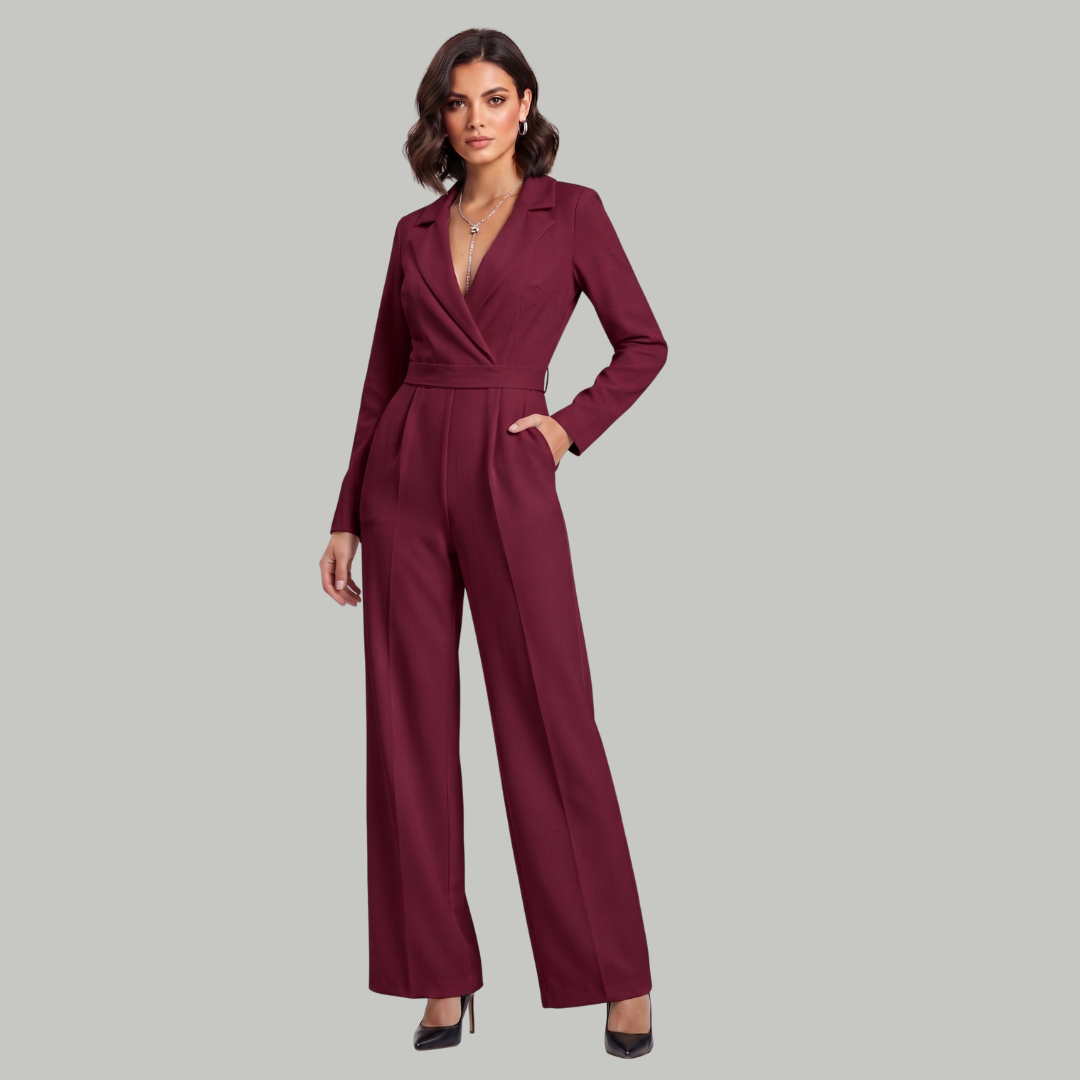 Elizabeth – Kvinno-jumpsuit med krage och vida ben