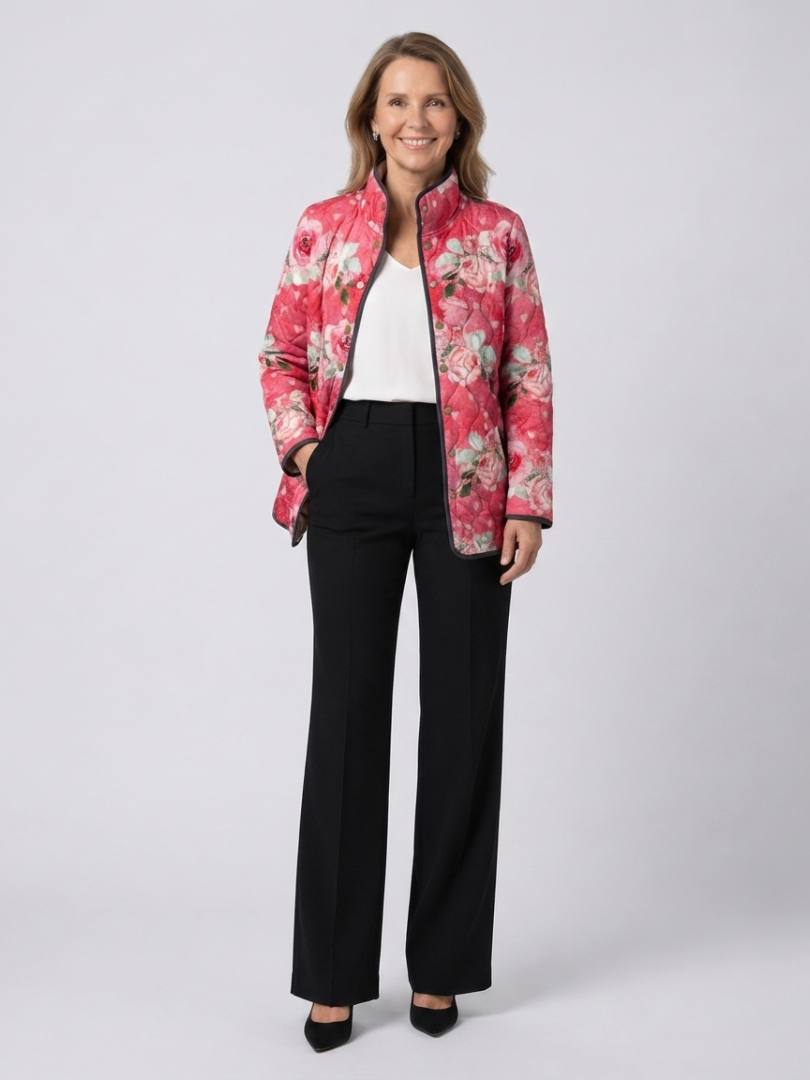 Christine | Quiltad jacka med puderrosa rosor