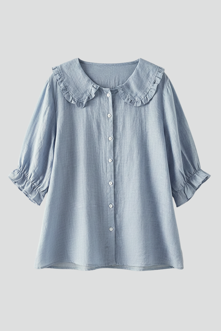 Megan – Dam Casual Skjorta med Volangkrage och Knappar