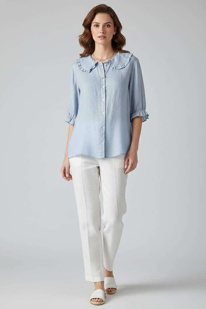 Megan – Dam Casual Skjorta med Volangkrage och Knappar