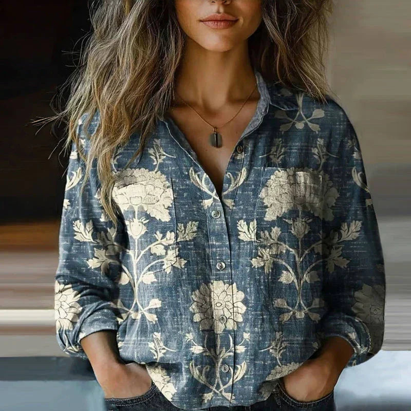Nanna | Blus med retroblommigt mönster
