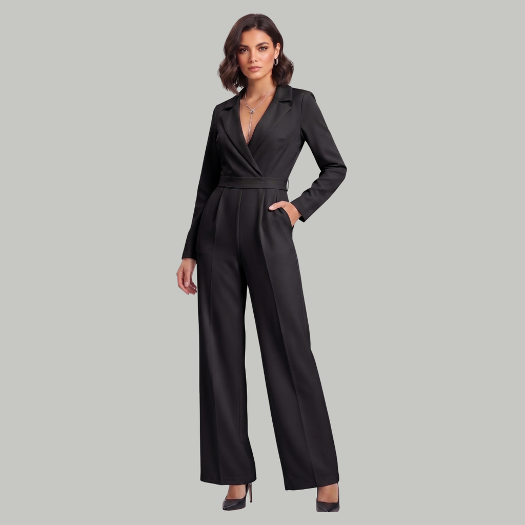 Elizabeth – Kvinno-jumpsuit med krage och vida ben