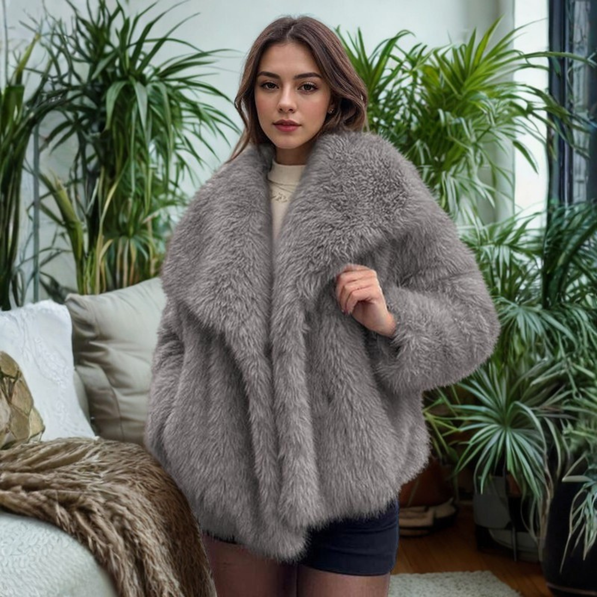 Corrine – Elegant långärmad krage Fuzzy Kappa