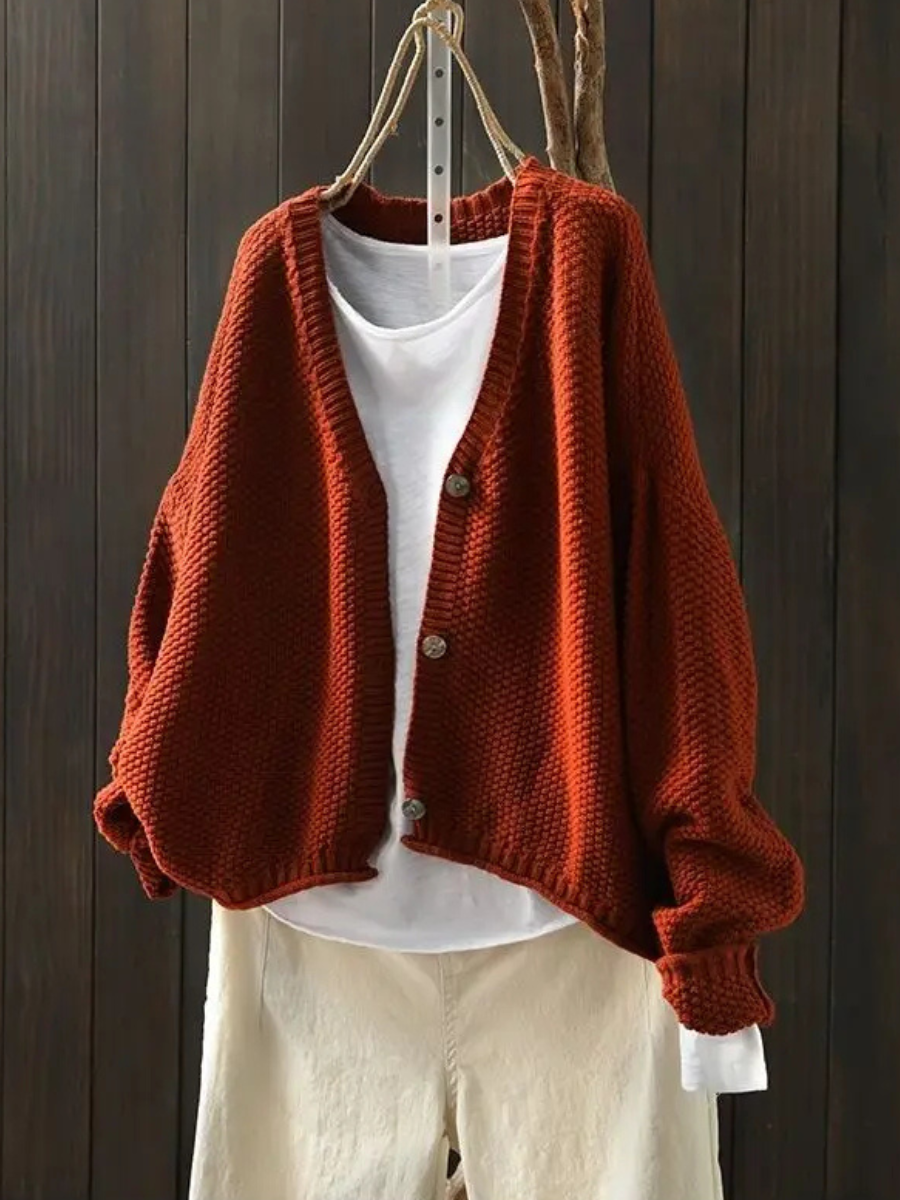 Élina | Grovstickad cardigan med V-ringning