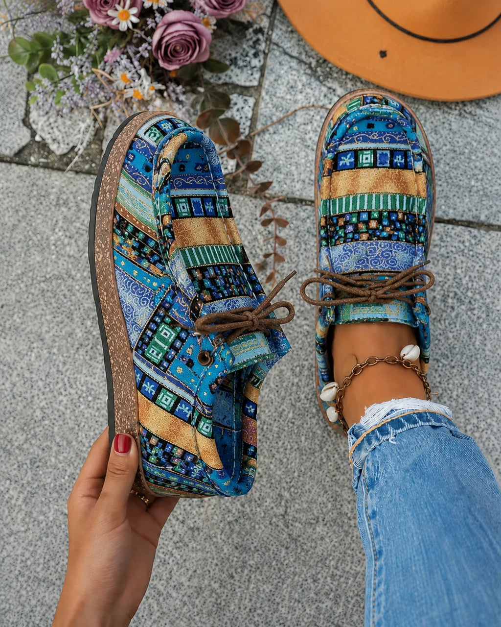 Camille | Loafers i mönstrad canvas