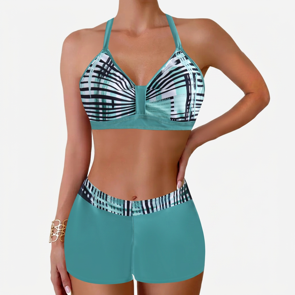 Chloe – Damens Ribbad Högmidjad Bikini Baddräkt