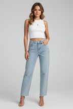 Katherine – Damens Högmidjade Glittrande Rakben Jeans