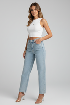 Katherine – Damens Högmidjade Glittrande Rakben Jeans