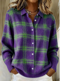 Élise | Mjuk rutig cardigan i lila toner