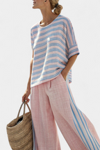Virella – Elegant Rosa-Blå Linneblus & Mjuka Byxor