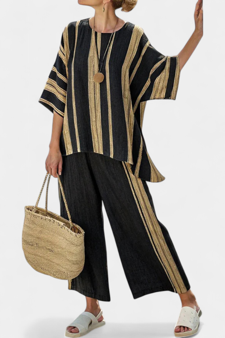 Calden – Bekväm randig i linne oversized set