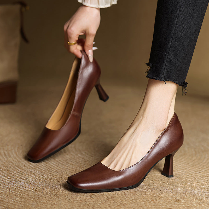 Amélie | Fyrkantiga pumps i läder