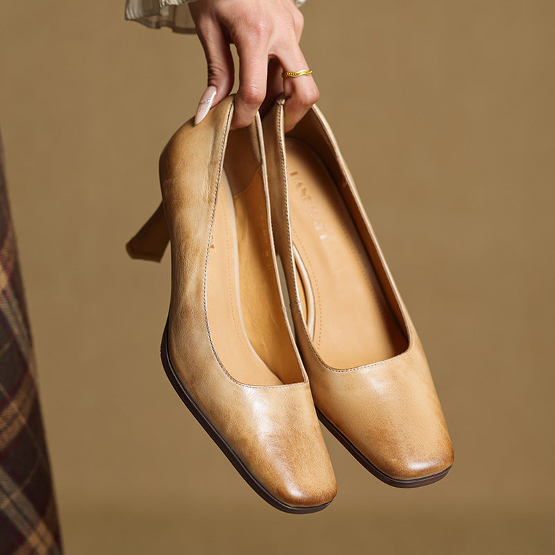 Amélie | Fyrkantiga pumps i läder