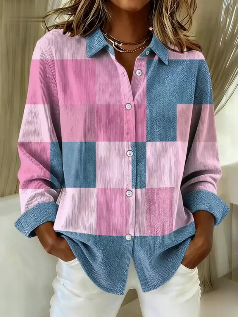 Isabelle | Rosa- och blårutig cardigan