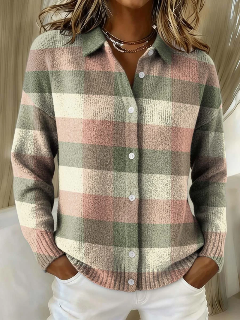 Nicole | Rutig cardigan i pastelltoner