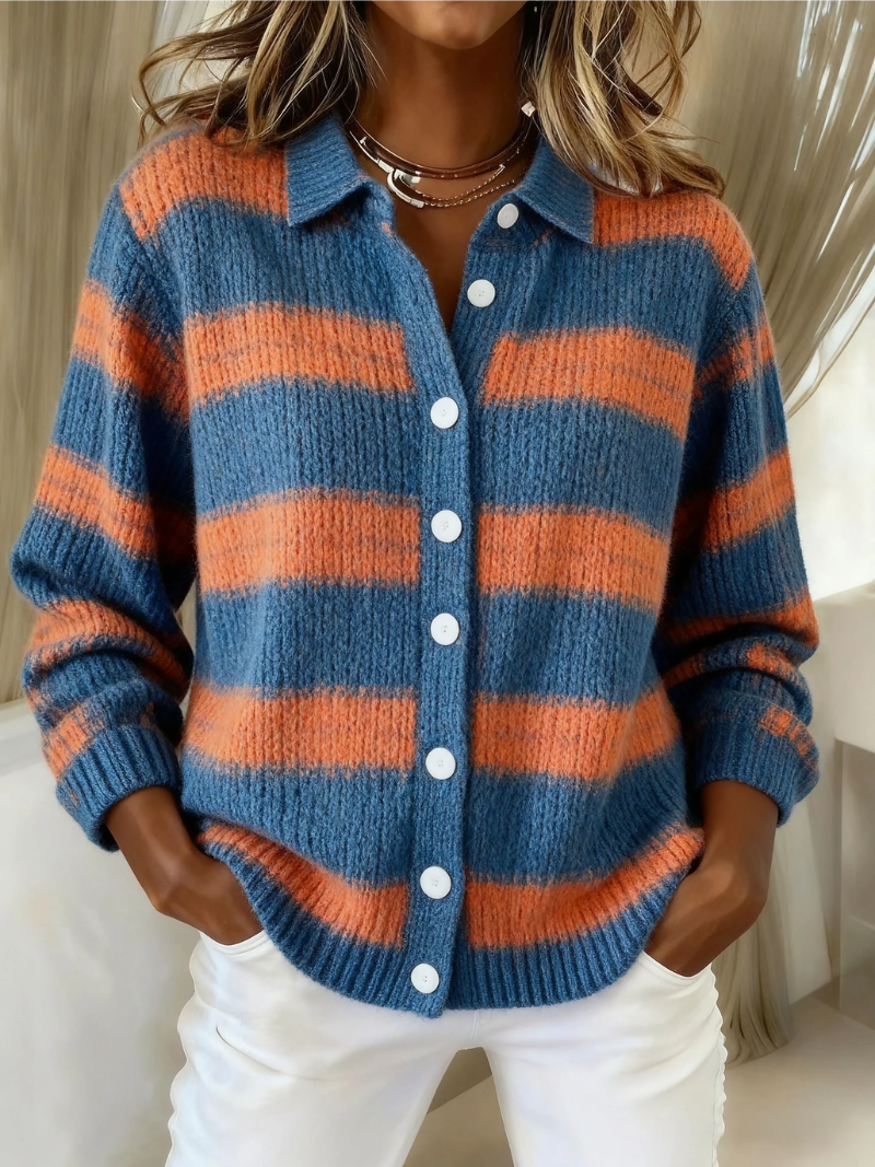 Charlotte | Stickad cardigan med breda ränder