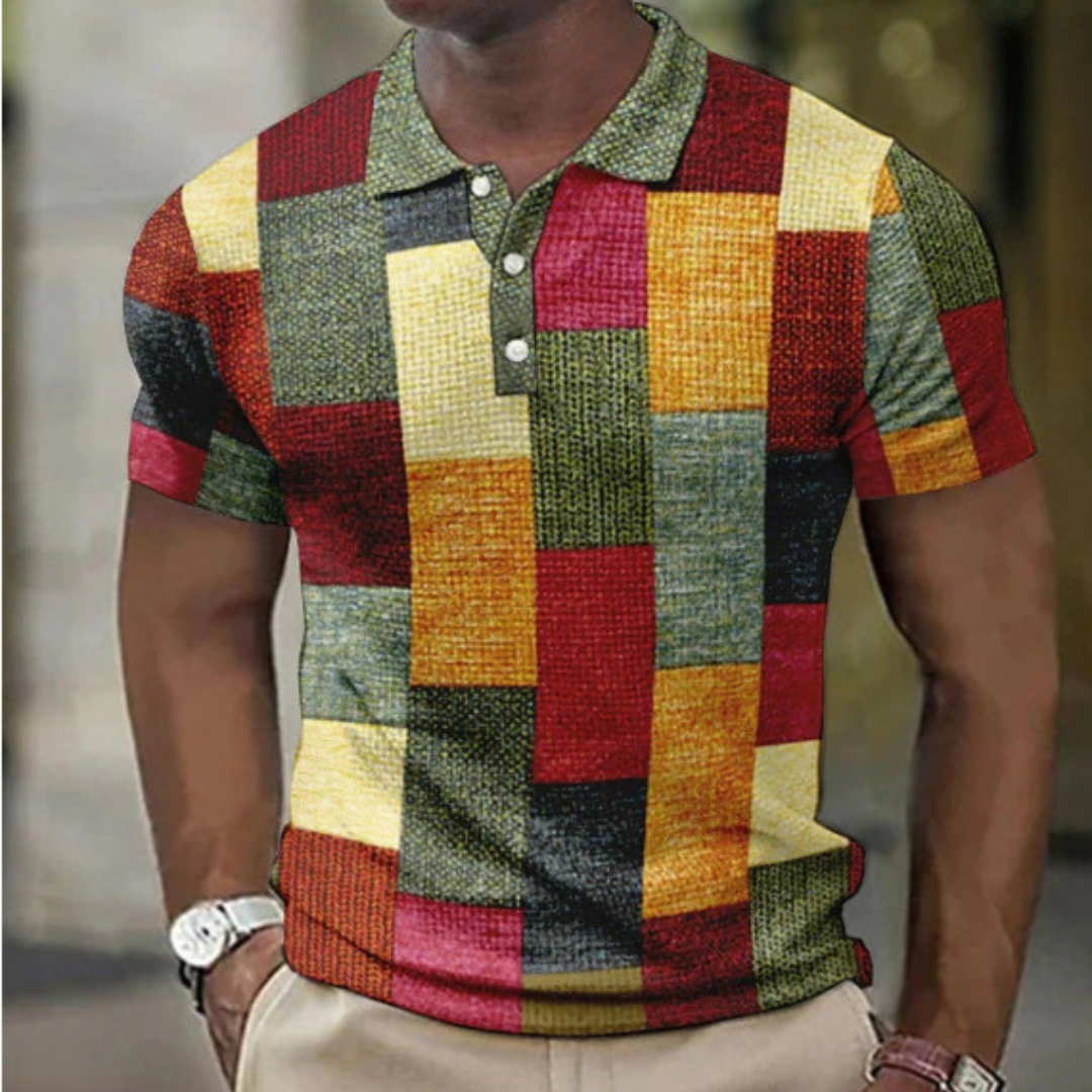 Mönstrad pikétröja med patchworklook