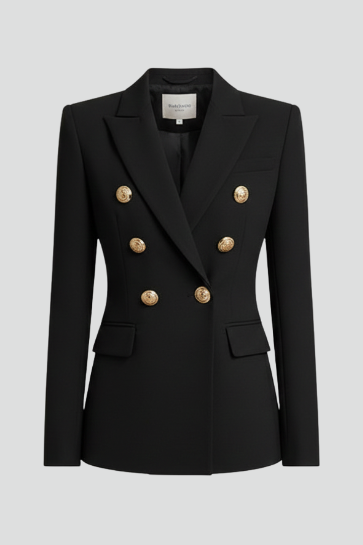 Rebecca – Damens dubbelknäppta blazer med detaljer i guldton