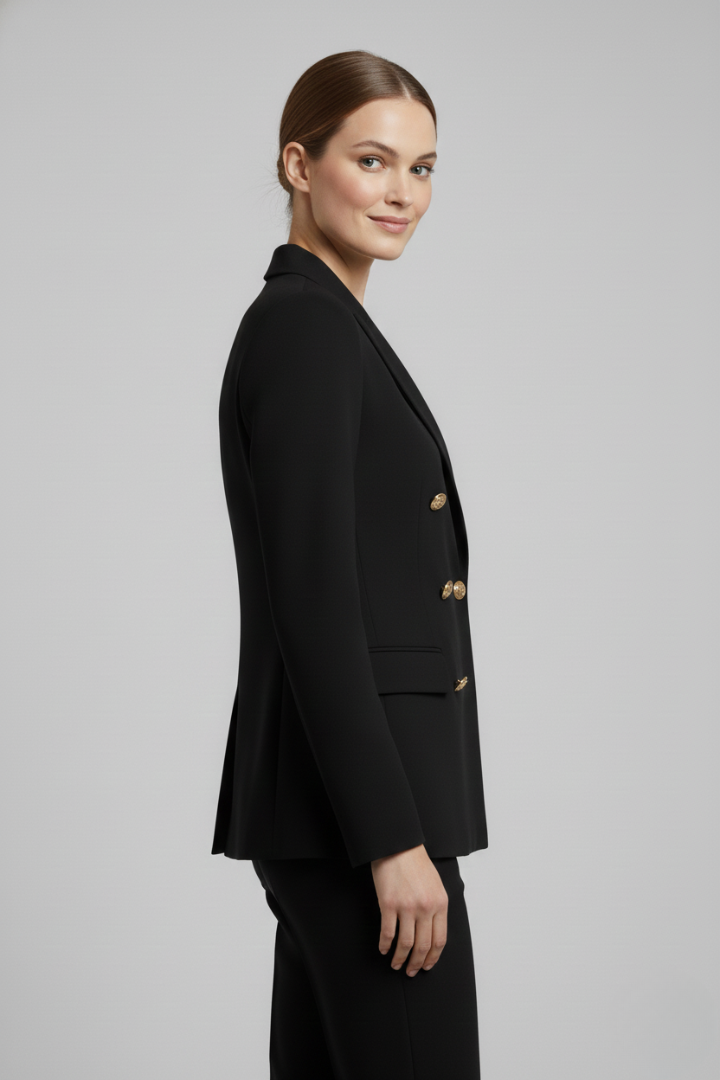 Rebecca – Damens dubbelknäppta blazer med detaljer i guldton