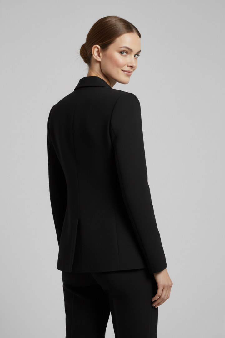 Rebecca – Damens dubbelknäppta blazer med detaljer i guldton