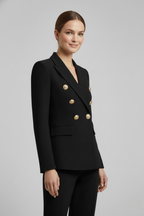 Rebecca – Damens dubbelknäppta blazer med detaljer i guldton