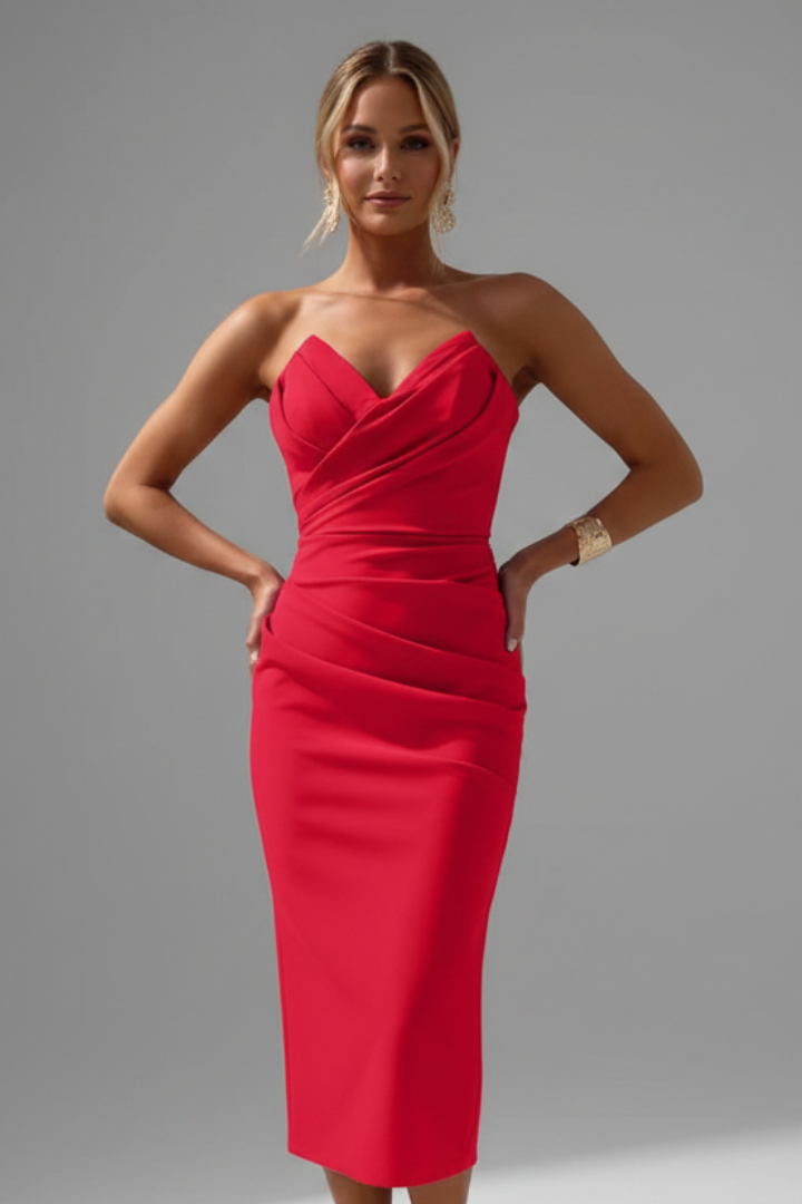 Rachel – Damernas Strapless Rynkad Kjol Midi Klänning